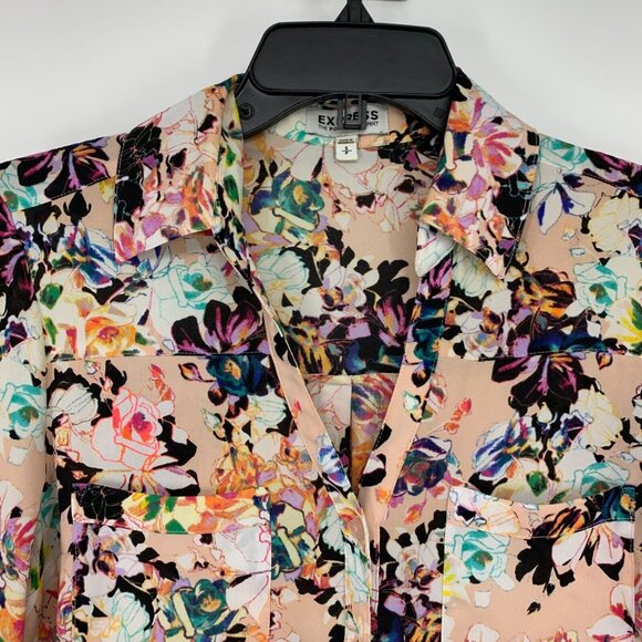 Express Portofino Shirt Pink Floral Print Button Down Long Sleeve - Picture 3 of 10